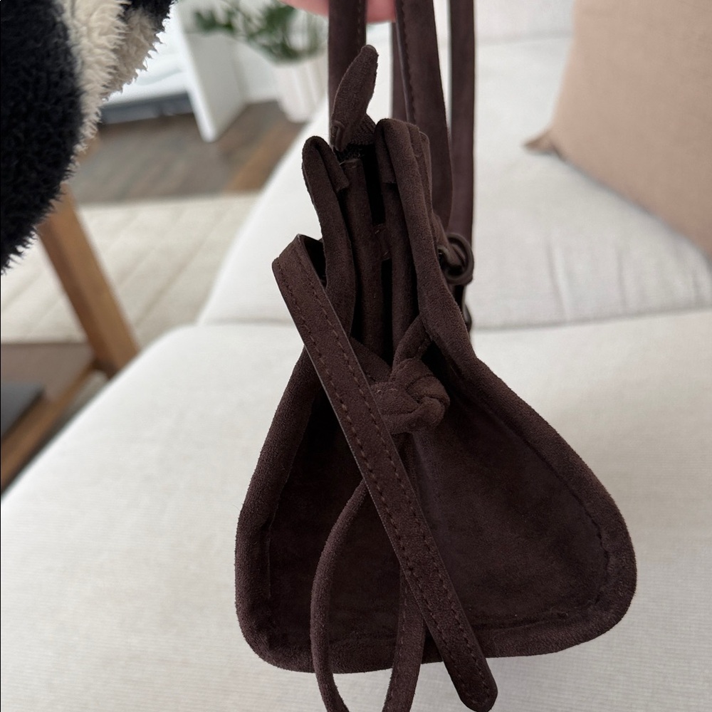 Anthropologie Suede Shoulder Tote Bag in Dark Brown - Picture 3 of 9